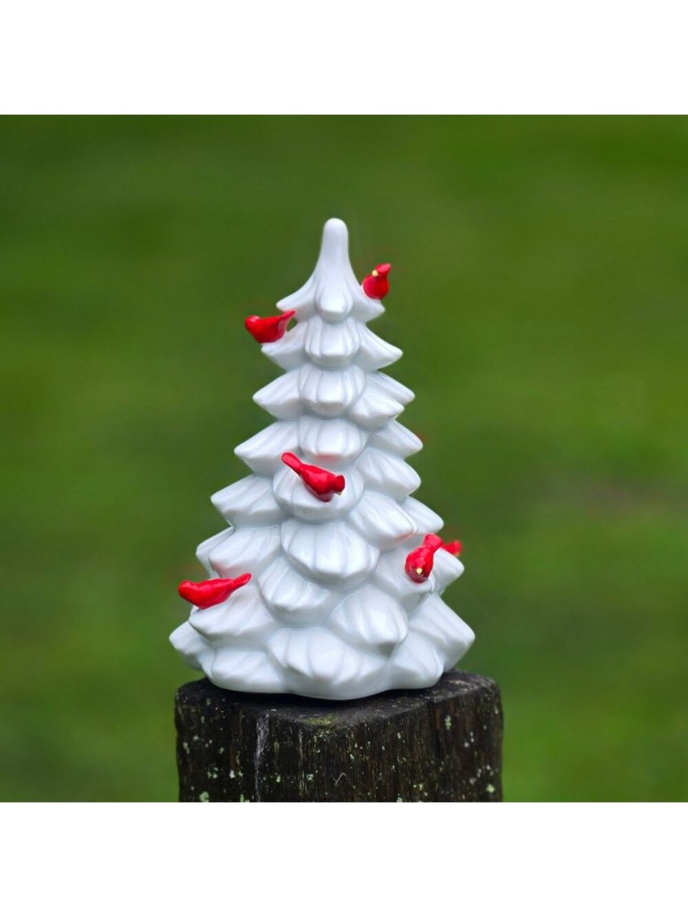 Vintage Porcelain Christmas Tree white red Cardinals Musical spinning Japan
